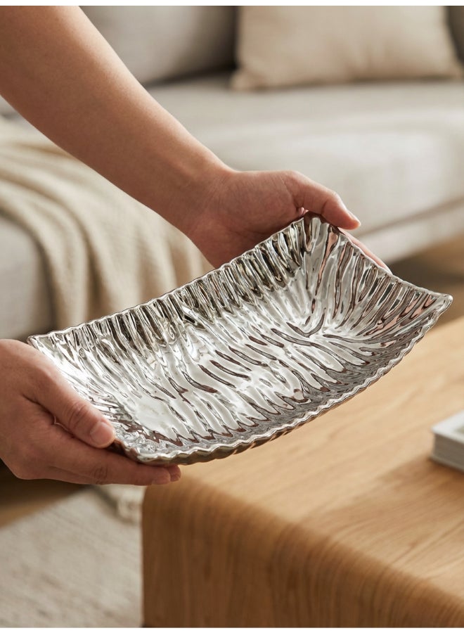 Noon East Ceramic Platter for Décorative arrangementLength- 36 cm | Silver Color | Folded Silhouette Design | Size -36x18.5x8 cm | Perfect for decorativing your living room, Ideal for decorating coffee table, dinning table, console table or any office or living space - Image 2